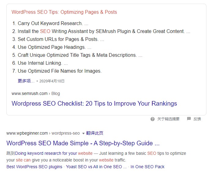 Google SEO搜索结果第一和第二
